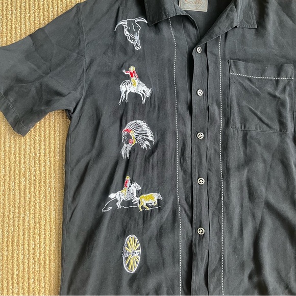 Scully Mens Western Charm Embroidered Black Button Down Silk Shirt Size Medium - Picture 9 of 11